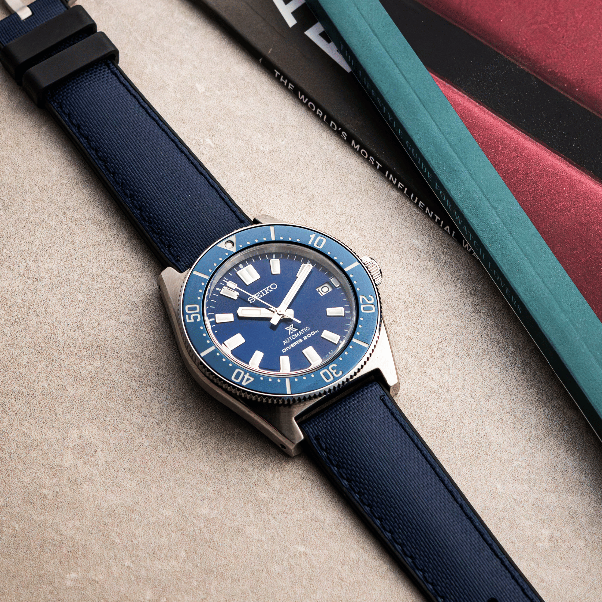 HydroFlex™ Navy Blue Hybrid FKM Watch Strap With Blue Stitching