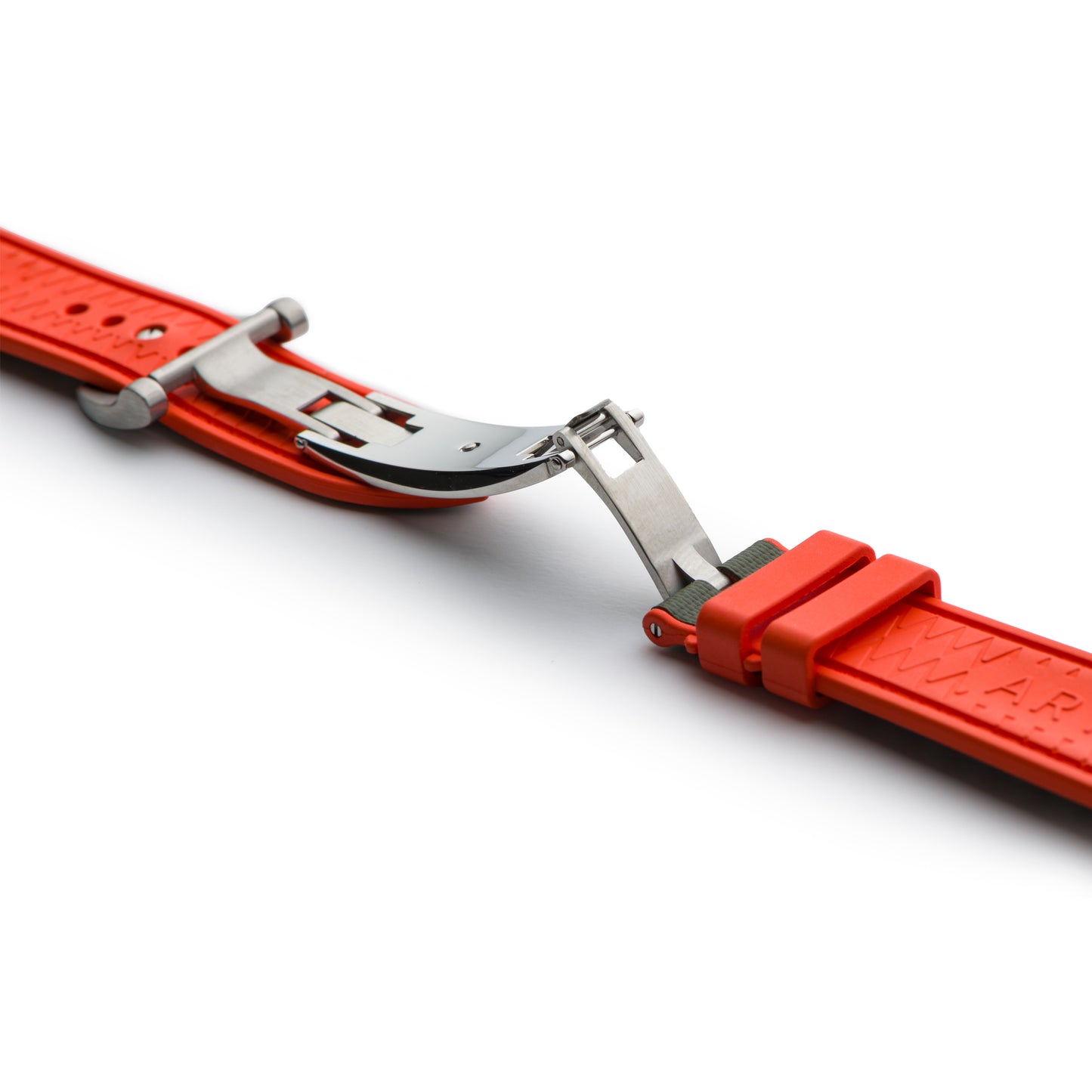 HydroFlex™ Khaki Green & Orange Hybrid FKM Watch Strap With Green Stitching