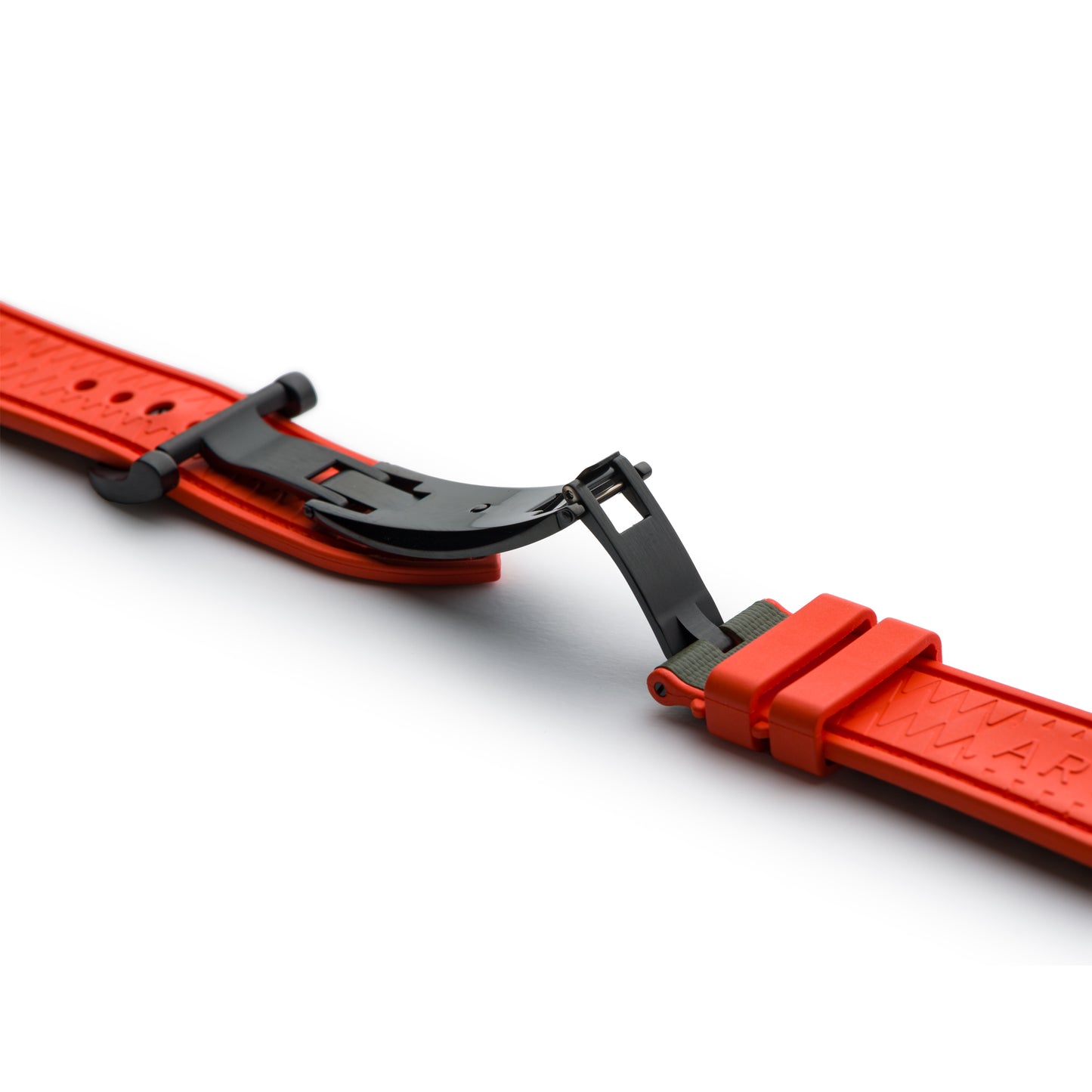 HydroFlex™ Khaki Green & Orange Hybrid FKM Watch Strap With Green Stitching