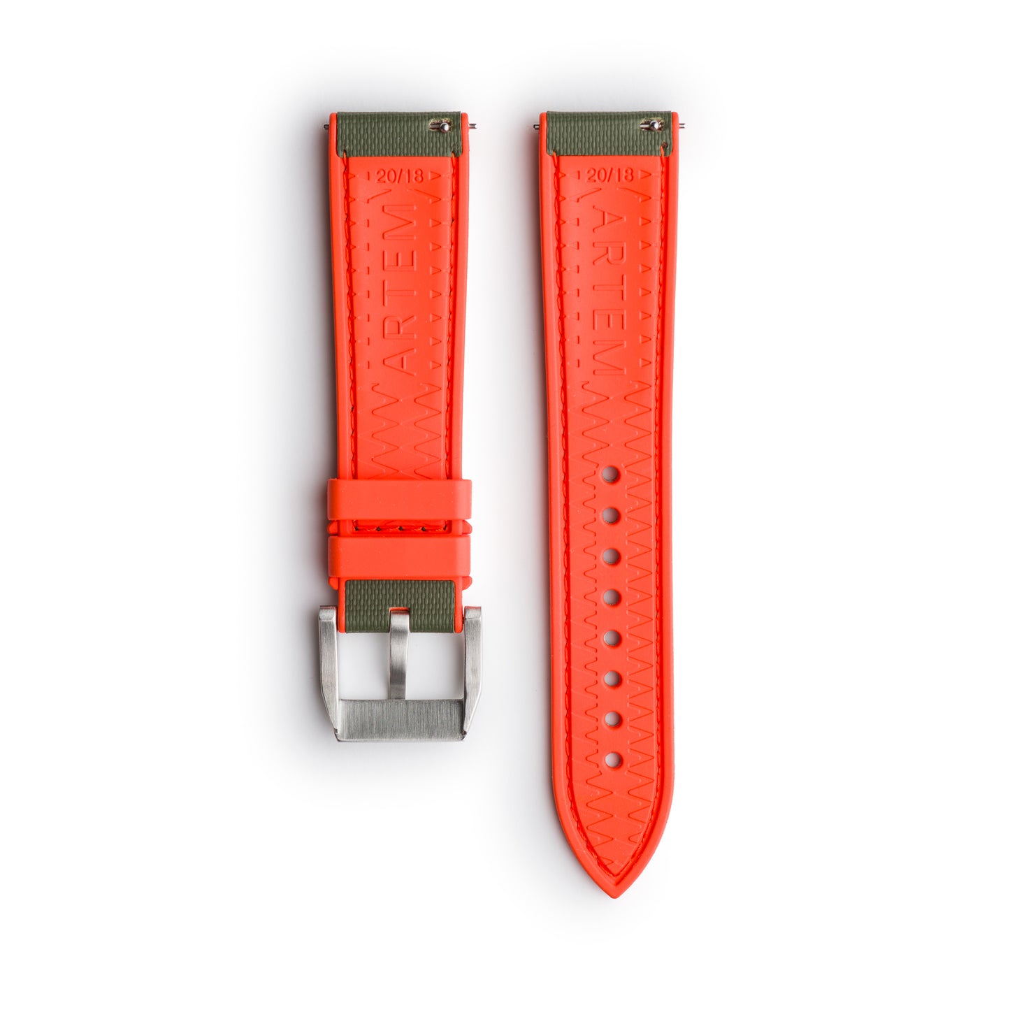HydroFlex™ Khaki Green & Orange Hybrid FKM Watch Strap With Green Stitching