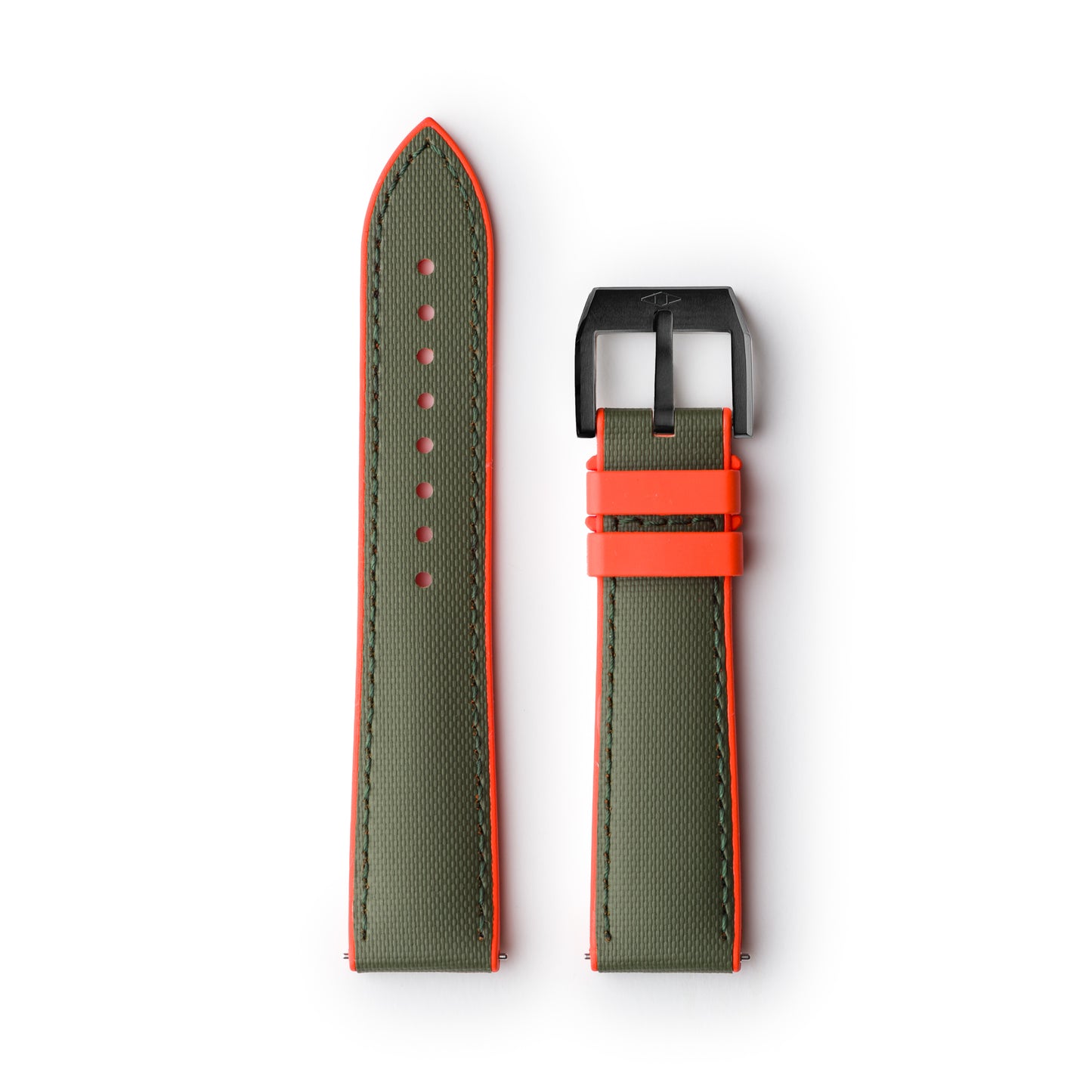 HydroFlex™ Khaki Green & Orange Hybrid FKM Watch Strap With Green Stitching