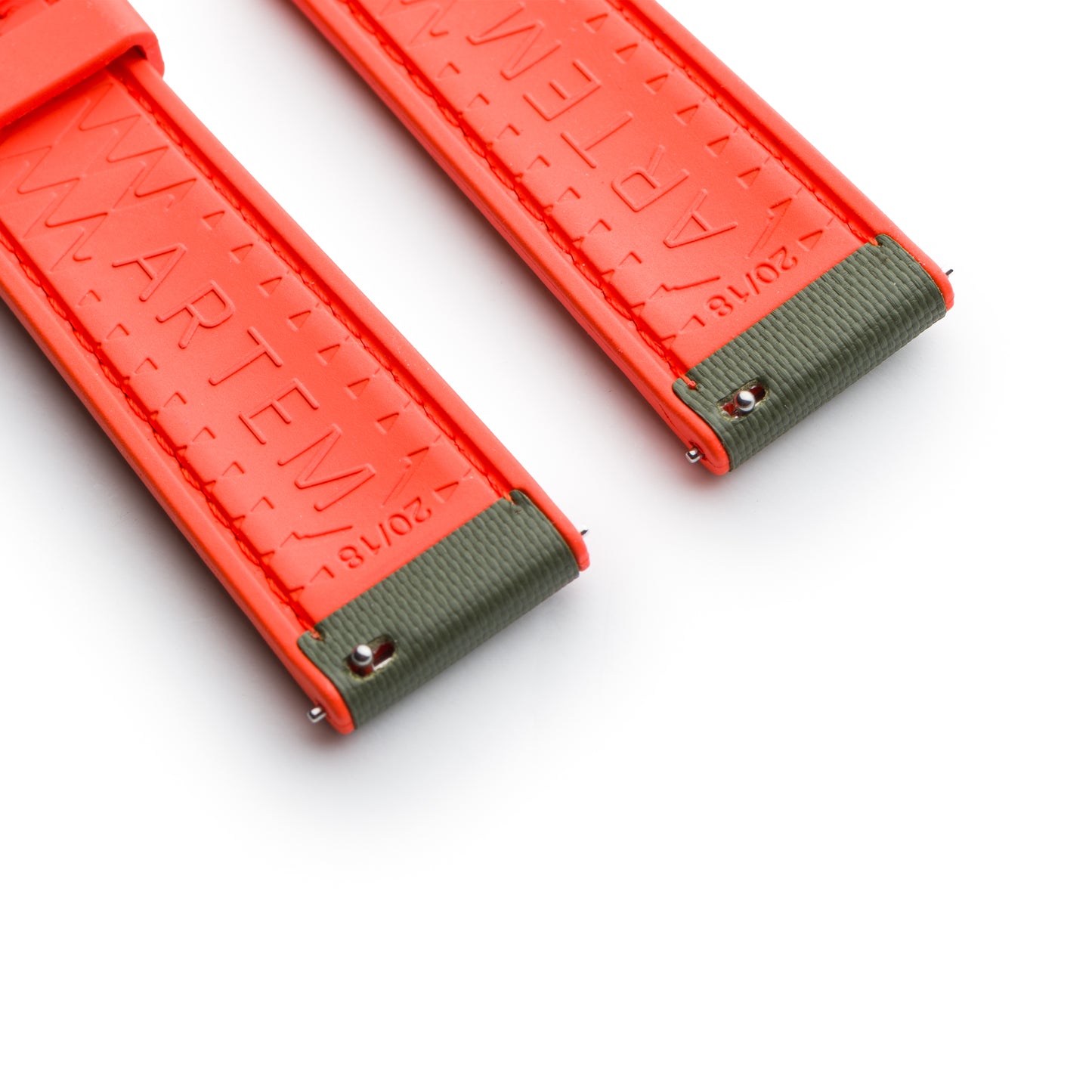 HydroFlex™ Khaki Green & Orange Hybrid FKM Watch Strap With Green Stitching
