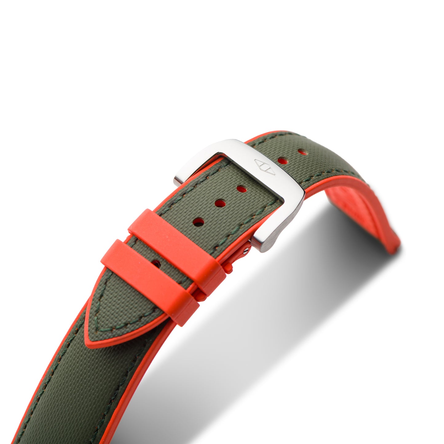 HydroFlex™ Khaki Green & Orange Hybrid FKM Watch Strap With Green Stitching