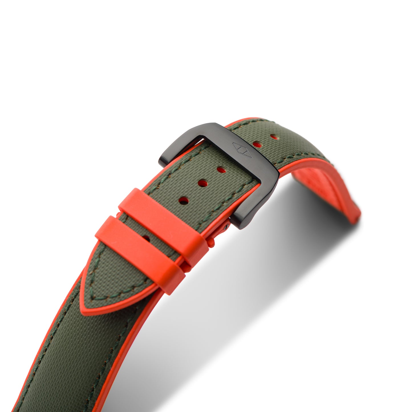 HydroFlex™ Khaki Green & Orange Hybrid FKM Watch Strap With Green Stitching