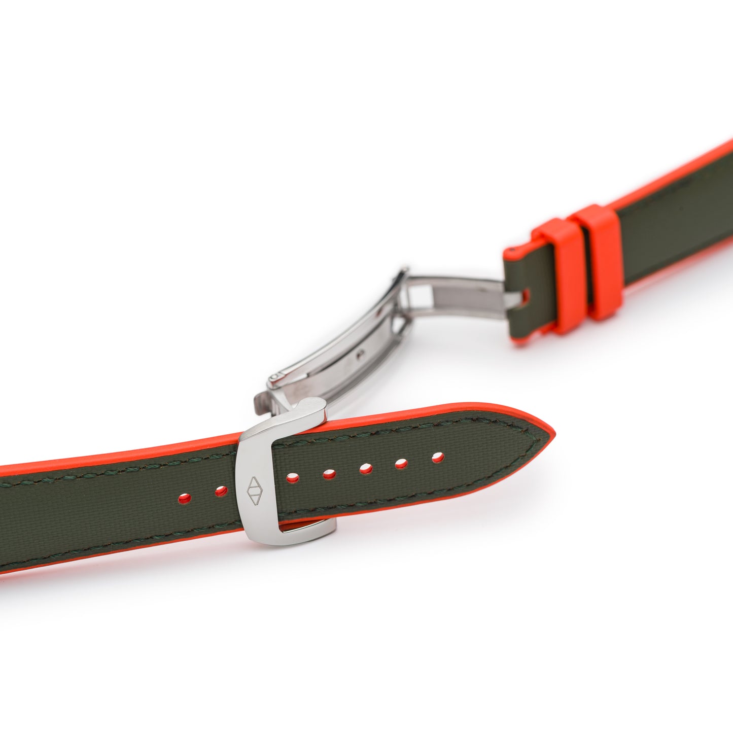 HydroFlex™ Khaki Green & Orange Hybrid FKM Watch Strap With Green Stitching