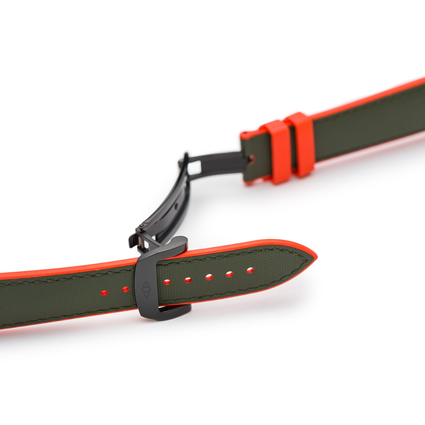 HydroFlex™ Khaki Green & Orange Hybrid FKM Watch Strap With Green Stitching
