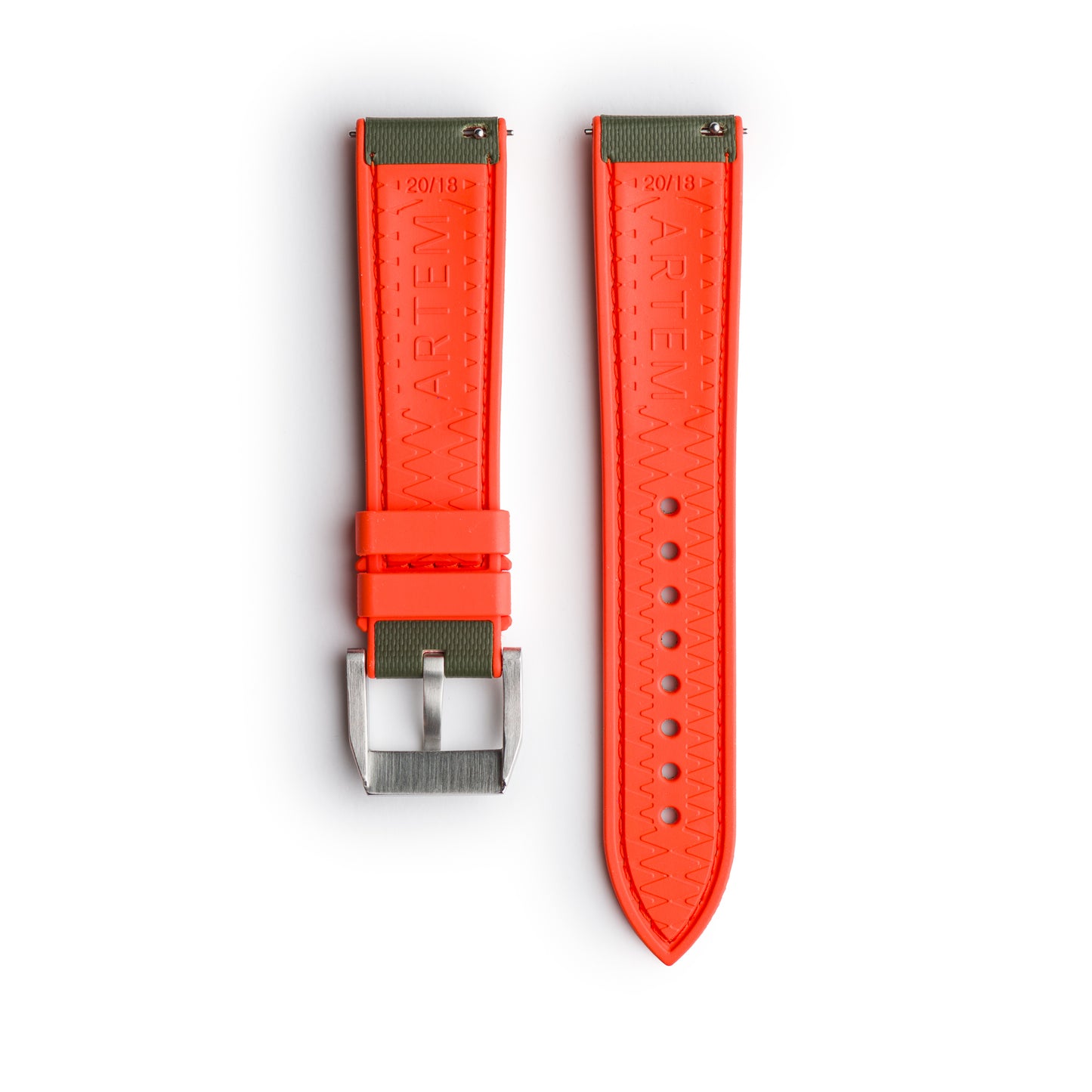 HydroFlex™ Khaki Green & Orange Hybrid FKM Watch Strap With Orange Stitching