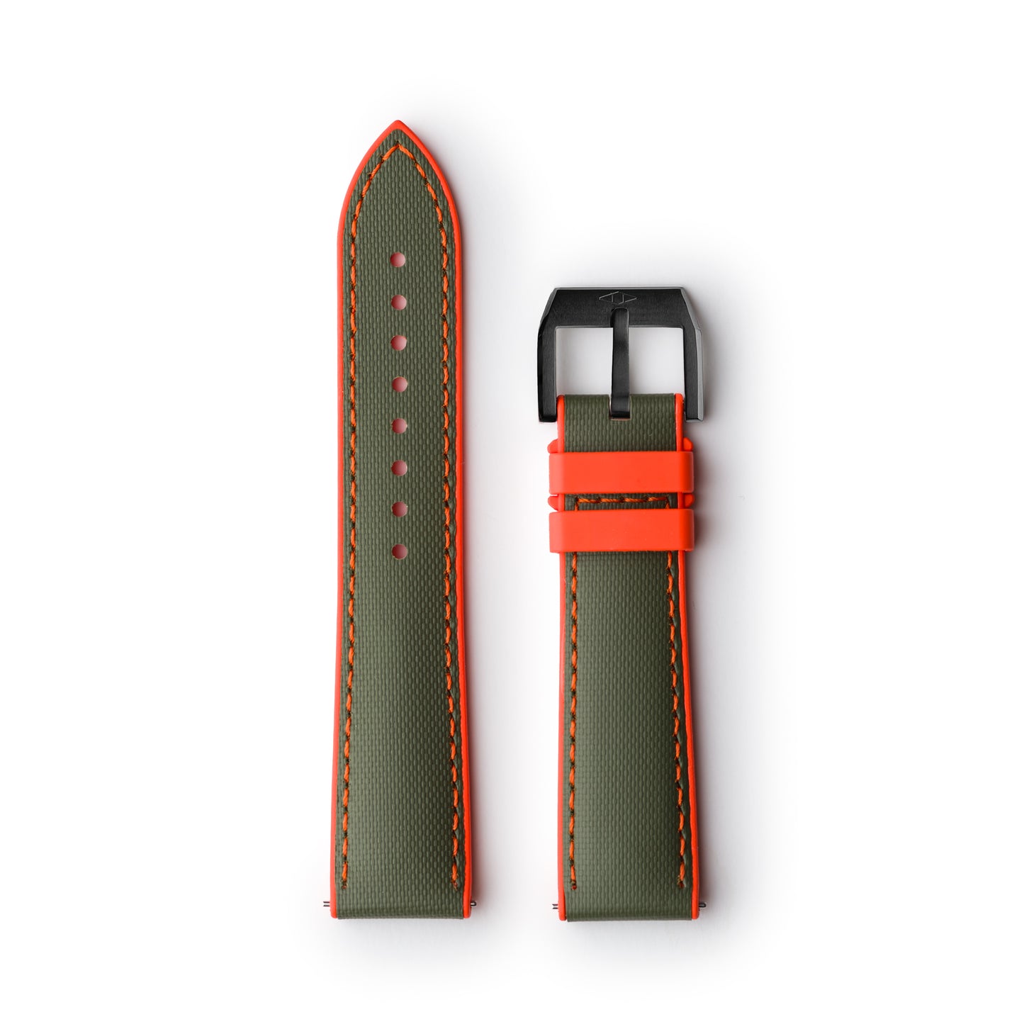 HydroFlex™ Khaki Green & Orange Hybrid FKM Watch Strap With Orange Stitching