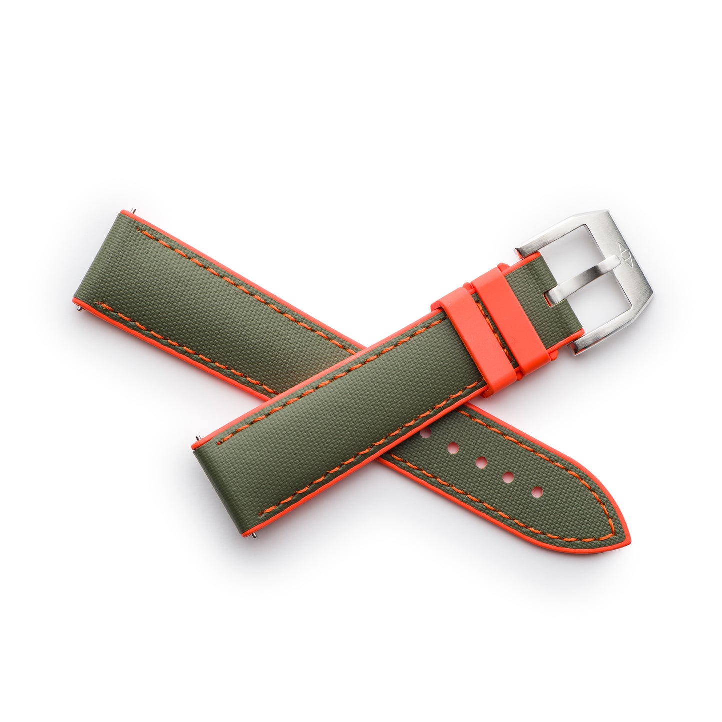 HydroFlex™ Khaki Green & Orange Hybrid FKM Watch Strap With Orange Stitching