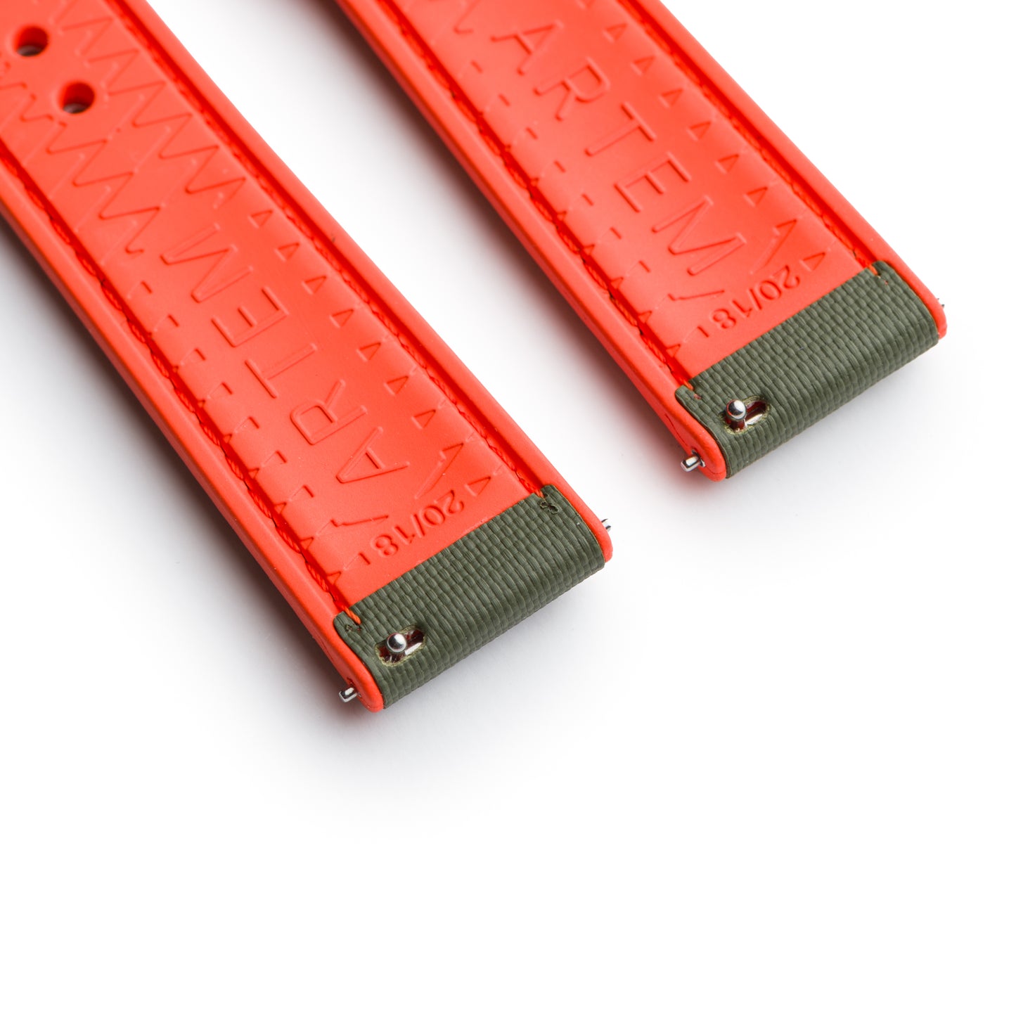 HydroFlex™ Khaki Green & Orange Hybrid FKM Watch Strap With Orange Stitching