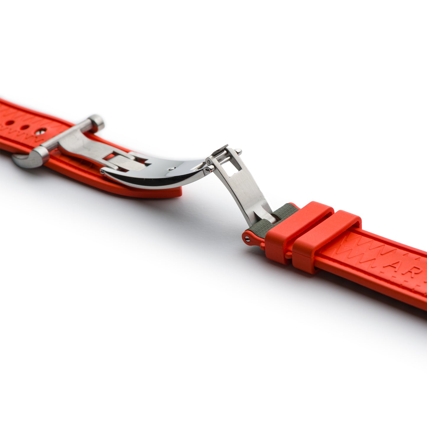 HydroFlex™ Khaki Green & Orange Hybrid FKM Watch Strap With Orange Stitching