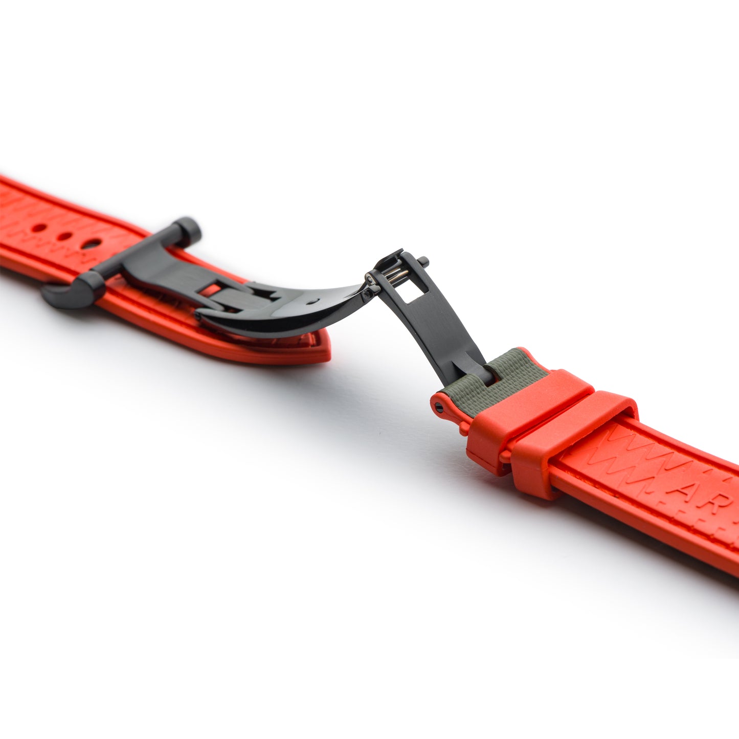 HydroFlex™ Khaki Green & Orange Hybrid FKM Watch Strap With Orange Stitching