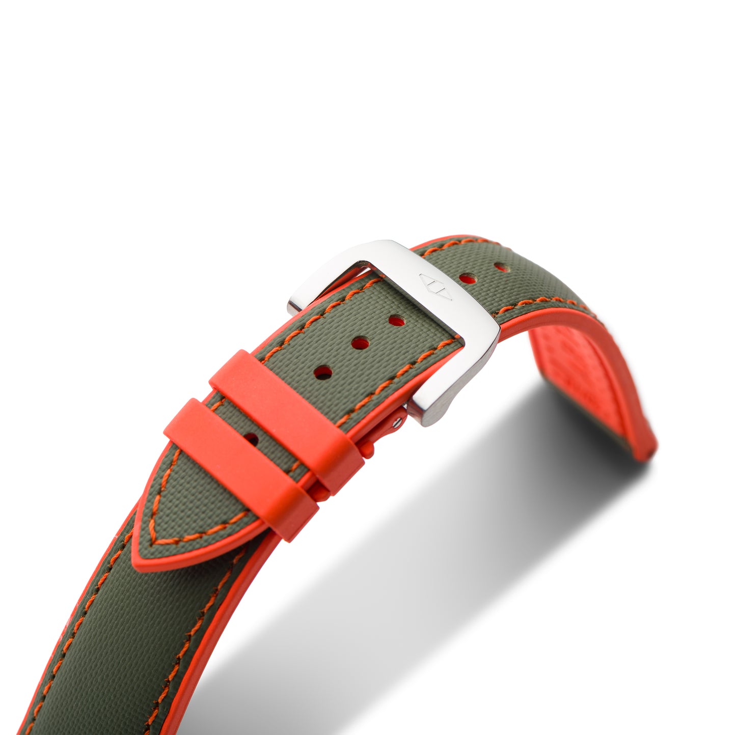 HydroFlex™ Khaki Green & Orange Hybrid FKM Watch Strap With Orange Stitching