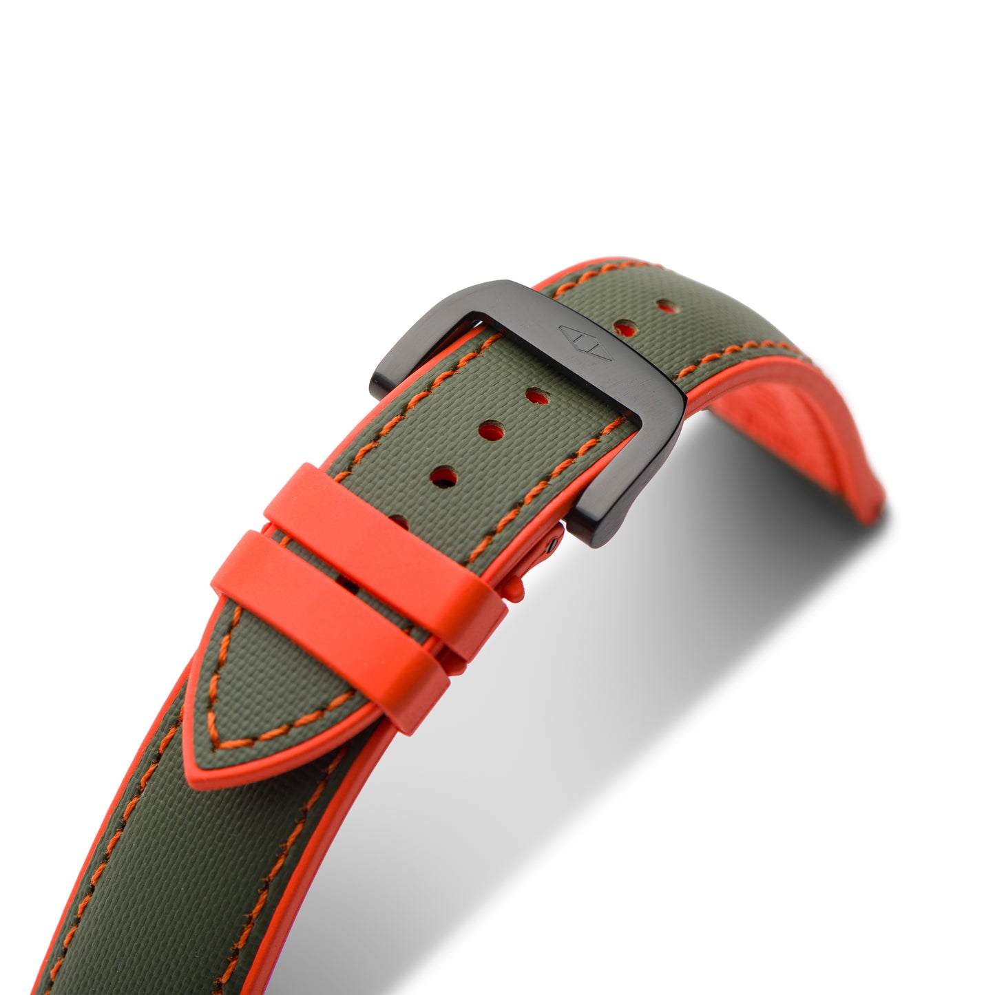 HydroFlex™ Khaki Green & Orange Hybrid FKM Watch Strap With Orange Stitching