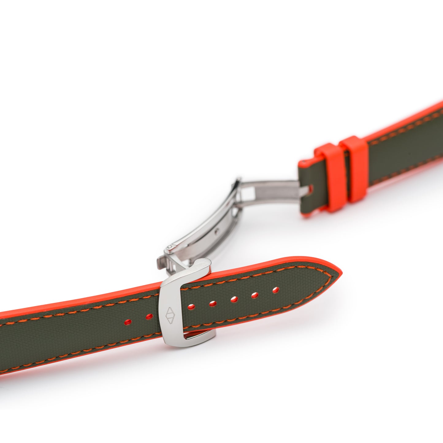 HydroFlex™ Khaki Green & Orange Hybrid FKM Watch Strap With Orange Stitching