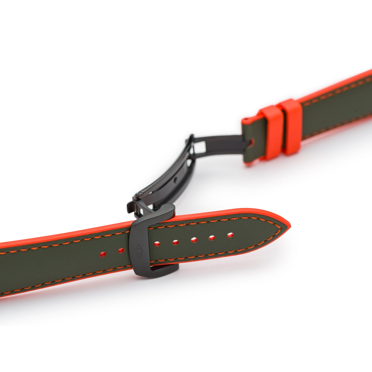 HydroFlex™ Khaki Green & Orange Hybrid FKM Watch Strap With Orange Stitching