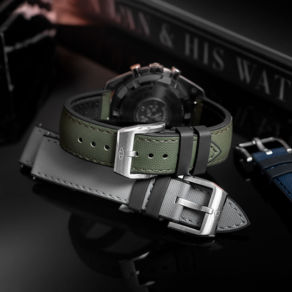 HydroFlex™ Khaki Green Hybrid FKM Watch Strap With Green Stitching