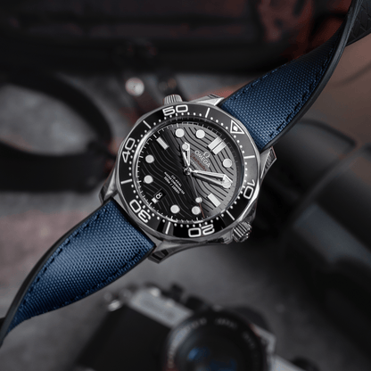 HydroFlex™ Navy Blue Hybrid FKM Watch Strap With Blue Stitching