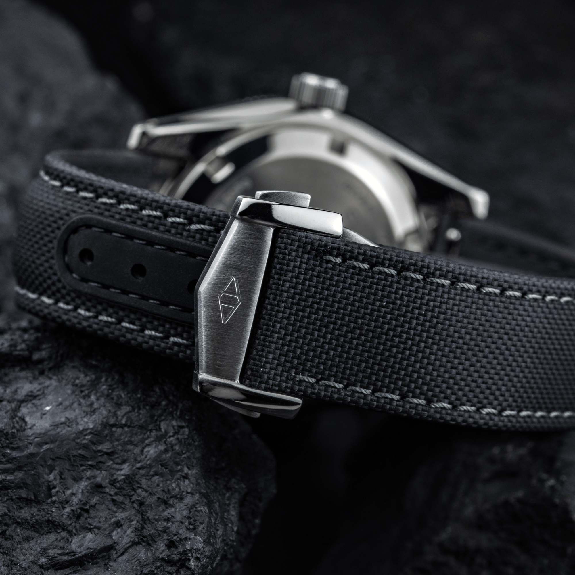 Loop-Less™ Black Sailcloth Watch Strap with Grey Stitching