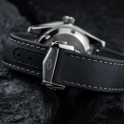 Loop-Less™ Black Sailcloth Watch Strap with Grey Stitching