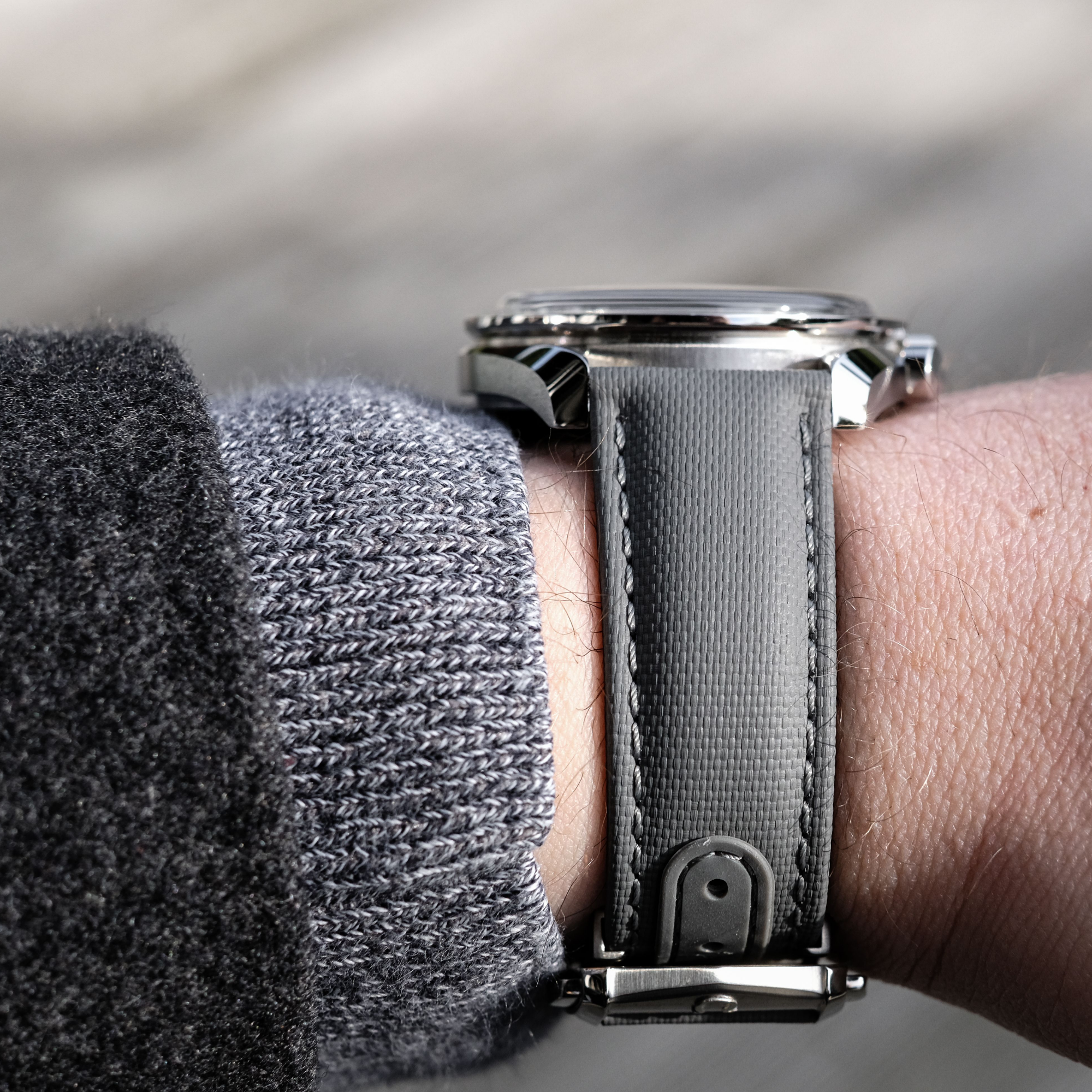 Loop-Less™ Grey Sailcloth Watch Strap with Grey Stitching