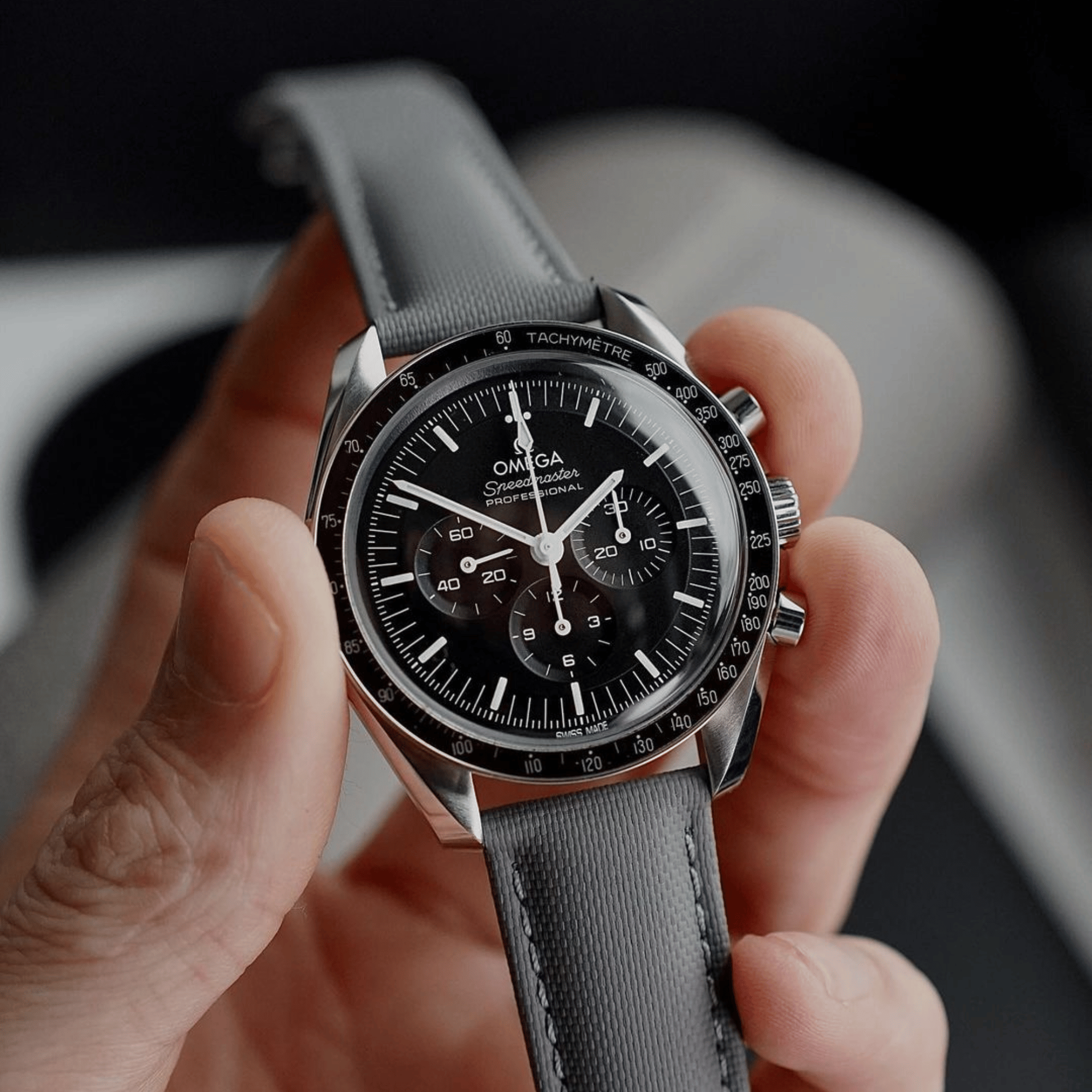 Loop-Less™ Grey Sailcloth Watch Strap with Grey Stitching