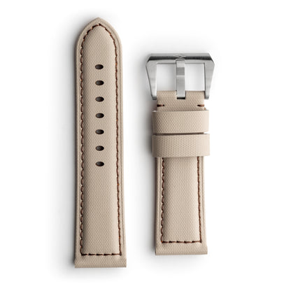 Pam Style Sand Beige Sailcloth Watch Strap with Brown Stitching